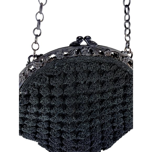 1930s celluloid love birds frame crocheted handbag with chain handle - Picture 7 of 8